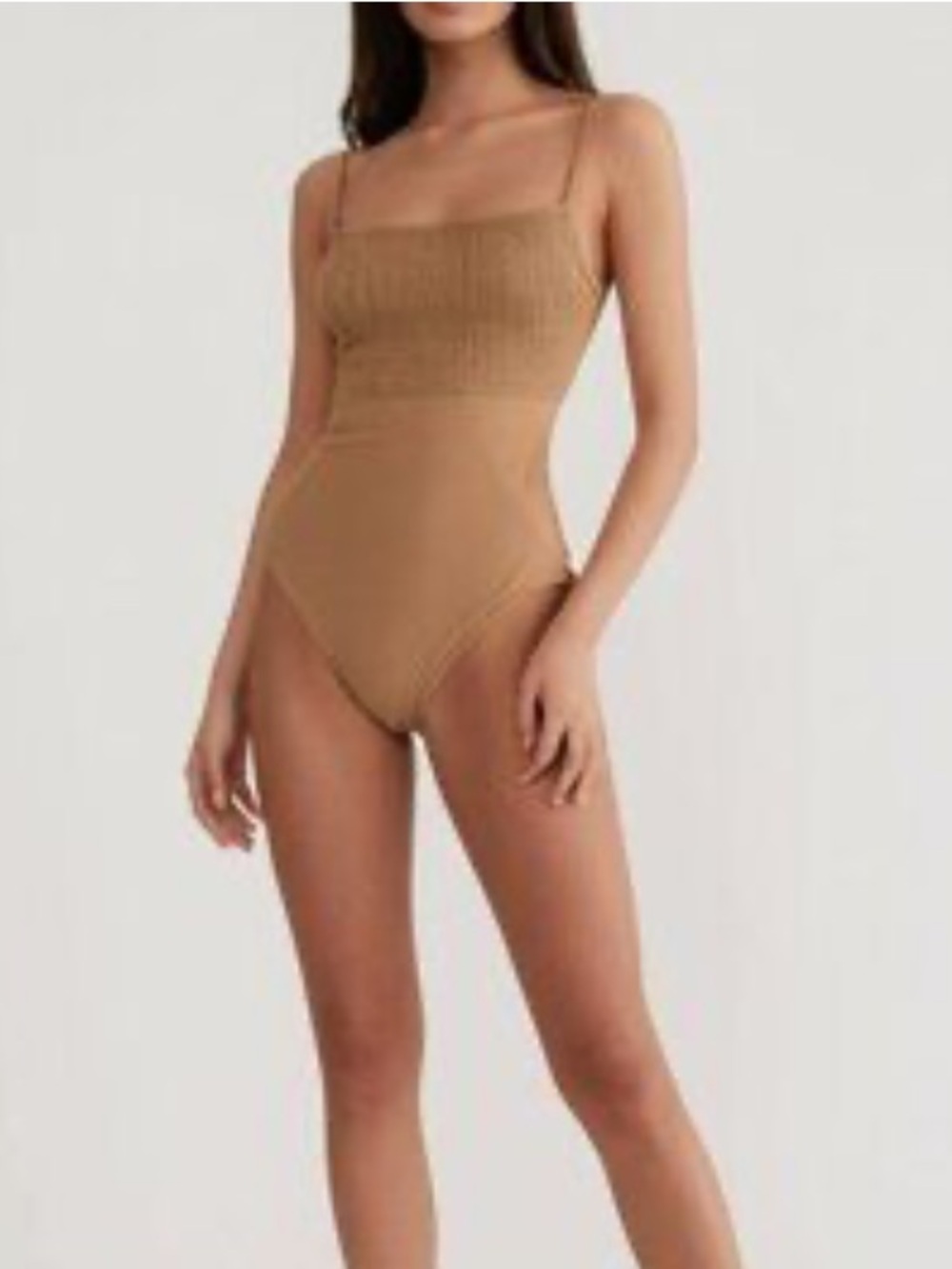 aerie Ribbed One-Piece Swimsuit in Camel